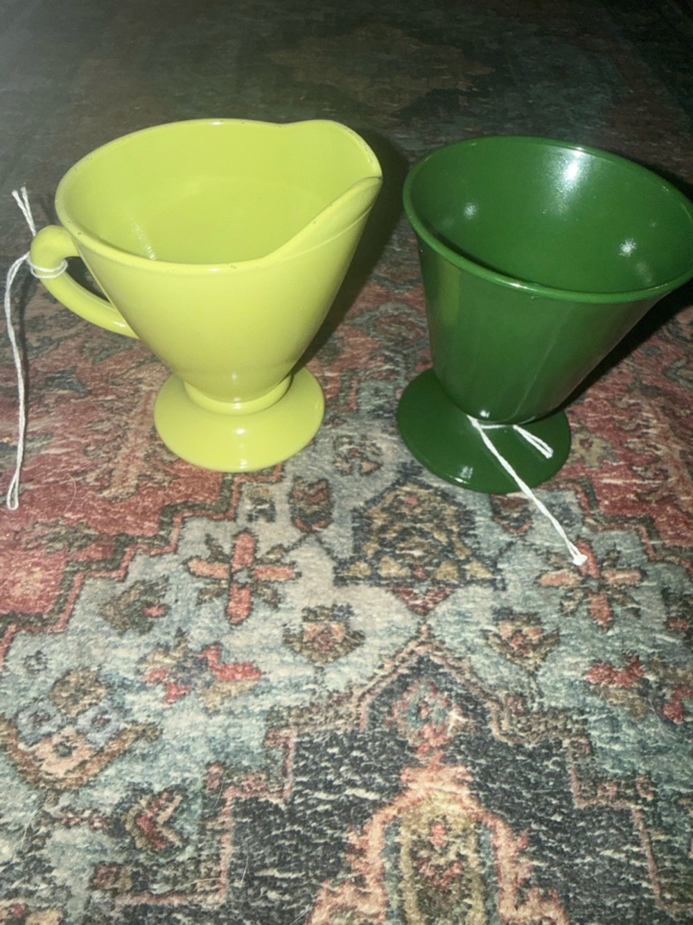 Pair of Green Ceramic Pedestal Cups - Lime & Forest Green